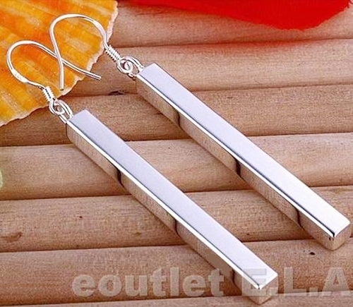 SEXY 55mm SQUARE TUBE SILVER DANGLE EARRINGS